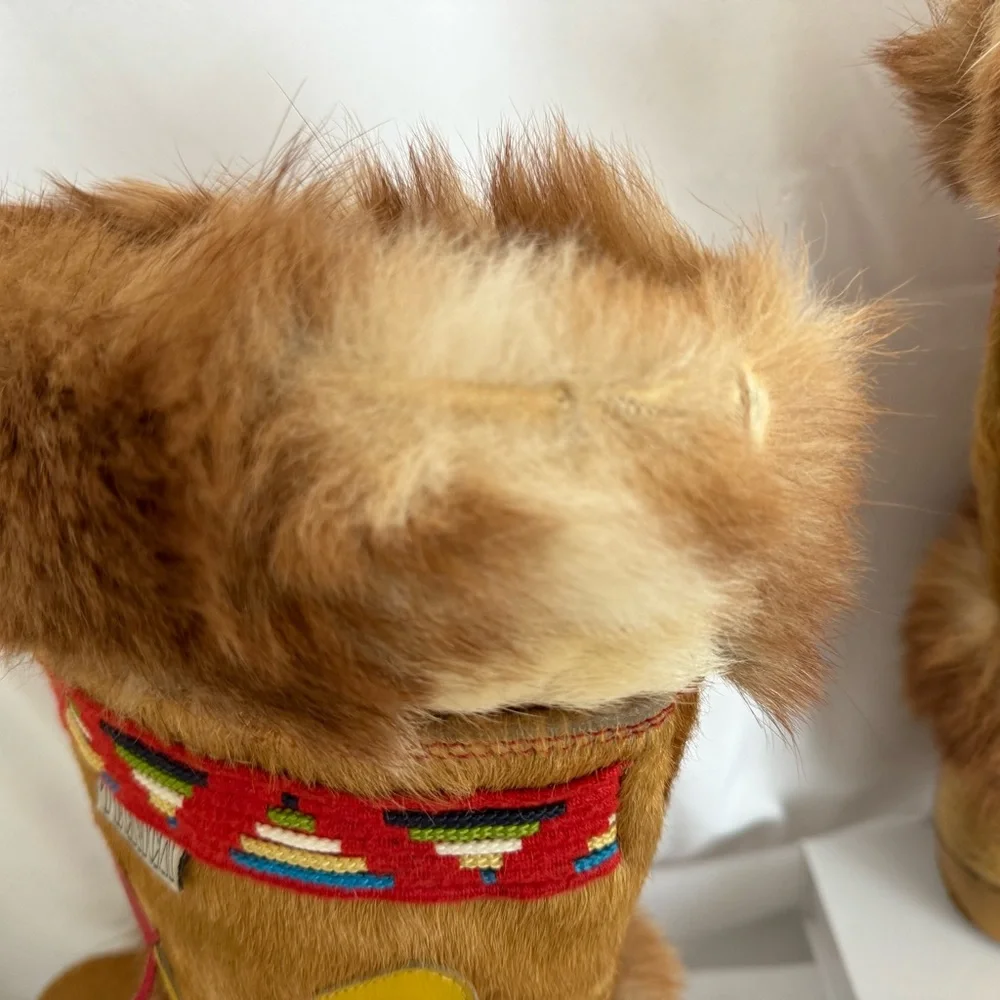 Vintage Tecnica Apres Ski Italian Boots with Fur and Colorful Accents size 9.5 - Picture 2 of 16